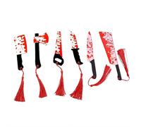 Lot de 6 marque-pages fantaisie d'horreur avec outil de tache de sang et motifs de personnages, marqueurs de page gothiques en acrylique avec pompons pour lecteurs, écrivains et cadeaux d'Halloween