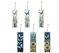 Lot de 6 marque-pages ronds en acrylique avec motif papillon et floral avec pendentifs, pour les amateurs de livres, adultes et amateurs d'artisanat (floral)