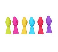 Lot de 6 marqueurs de verre à vin en silicone motif oiseaux