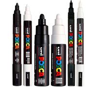 Lot de 6 marqueurs Posca - Noir et blanc - Pointes ogives PC5M PC7M PC3M