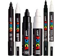 Lot De 6 Marqueurs Posca - Noir Et Blanc - Pointes Ogives Pc5m Pc7m Pc3m