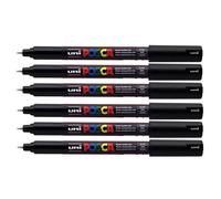 Marqueur noir Posca PC-1MR pour métal, tissu, verre pointe ultra fine 0,7 mm, Noir , Lot de 6