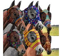 Lot de 6 masques anti-mouches lisses et confortables pour chevaux avec oreilles - Élasticité - Masque de contrôle des mouches pour chevaux (style géométrique)