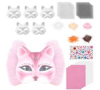 Lot de 6 masques pour chat - En papier - À monter soi-même - Avec filet pour les yeux et chiffon en feutre - Pour Halloween, carnaval, mascarade, fête, cosplay (rose)