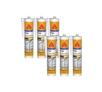 Lot de 6 mastics élastique silicone SIKA Sikaseal-162 Vitrage - Blanc - 300ml