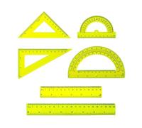 Lot de 6 mathématiques comprenant des règles en plastique transparent, deux rapporteurs et des outils de mesure triangulaires pour des angles précis (jaune)