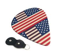 Lot de 6 médiators avec porte-médiators en cuir, motif drapeau américain, étui pour guitare, guitare électrique acoustique, ukulélé, 0,46 mm