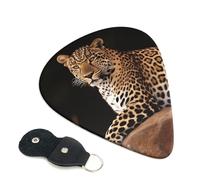 Lot de 6 médiators avec porte-médiators en cuir, motif léopard africain sur rock, étui pour guitare acoustique, électrique, ukulélé 0,71 mm