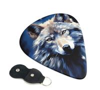 Lot de 6 médiators de guitare 3 épaisseurs différentes avec tête de loup sur fond bleu avec sac de rangement pour guitares acoustiques et basses