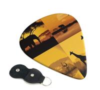 Lot de 6 médiators de guitare 3 épaisseurs différentes en forme d'animaux africains avec sac de rangement pour guitares acoustiques, médiators de basse (0,46 mm, 0,71 mm, 0,96 mm)