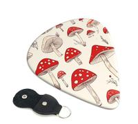 Lot de 6 médiators de guitare 3 épaisseurs différentes en forme de champignon rouge et blanc avec sac de rangement pour guitares acoustiques et basses (0,46 mm, 0,71 mm, 0,96 mm)