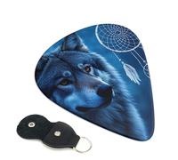 Lot de 6 médiators de guitare 3 épaisseurs différentes en forme de loups et attrape-rêves avec sac de rangement pour guitares acoustiques et basses (0,46 mm, 0,71 mm, 0,96 mm)