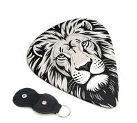 Lot de 6 médiators de guitare 3 épaisseurs différentes en forme de tête de lion noir et blanc avec sac de rangement pour guitares acoustiques et basses (0,46 mm, 0,71 mm, 0,96 mm)