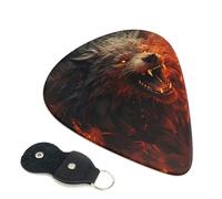 Lot de 6 médiators de guitare 3 épaisseurs différentes Wild Wolf in the Fire avec sac de rangement pour guitares acoustiques et basses (0,46 mm, 0,71 mm, 0,96 mm)
