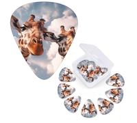 Lot de 6 médiators de guitare avec boîte de rangement - 3 épaisseurs différentes - Deux girafes faisant des visages - Accessoires pour guitare - Pour ukulélé électrique - 2 pièces de 0,46 mm, 2 pièces