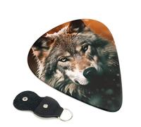 Lot de 6 médiators de guitare avec boîte de rangement 3 épaisseurs différentes - Loup dans la forêt la nuit - Médiators pour basse électrique et acoustique - Cadeaux de Noël inclus : 0,46 mm, 0,71 mm