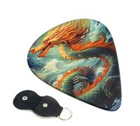 Lot de 6 médiators de guitare avec boîte de rangement 3 épaisseurs différentes - Motif dragon chinois - Peinture à l'huile - Pour basse, électrique, acoustique, cadeaux de Noël - Comprend 0,46 mm