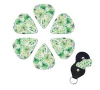 Lot de 6 médiators de guitare avec boîte de rangement de 0,46 mm, 0,96 mm, 0,71 mm, personnalisés, aquarelle, fleurs vertes, accessoires de guitare pour guitare acoustique, ukulélé