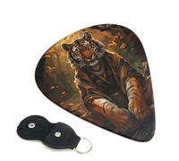 Lot de 6 médiators de guitare Tiger in the Fallen Leaf Forest pour guitare électrique, acoustique, ukulélé, médiators moyens avec sac de rangement