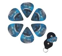 Lot de 6 médiators Dolphins in the Ocean en celluloïd, 0,71 mm d'épaisseur, avec porte-médiator en cuir, porte-clés art abstrait pour guitare électrique, ukulélé, basse