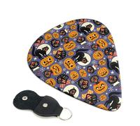 Lot de 6 médiators effrayants en forme de chats d'Halloween et citrouilles pour guitare, basse, électrique, acoustique, ukulélé, médiators de guitare moyenne avec sac de rangement