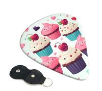 Lot de 6 médiators en celluloïd avec support en cuir pour guitare basse, électrique, acoustique, 0,71 mm d'épaisseur Motif cupcake Candy Hearts Sweet