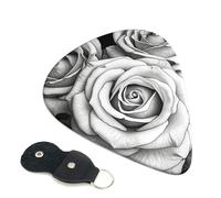 Lot de 6 médiators en celluloïd avec support en cuir pour guitare basse, électrique, acoustique, noir, blanc, rose, 0,96 mm d'épaisseur