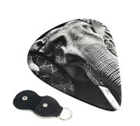 Lot de 6 médiators en celluloïd en celluloïd avec support en cuir, motif éléphant noir et blanc, 0,71 mm d'épaisseur, pour basse, guitare électrique, acoustique, cadeau idéal pour les amateurs