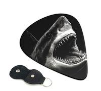Lot de 6 médiators en celluloïd en forme de tête de requin noir, 0,96 mm d'épaisseur, avec support de médiators en cuir, médiators personnalisés pour basse, guitare électrique, acoustique, cadeau pour
