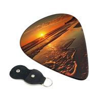 Lot de 6 médiators en celluloïd orange Sunrise Beach de 0,71 mm d'épaisseur avec support de médiators en cuir, médiators personnalisés pour basse, guitare électrique, acoustique, cadeau pour les