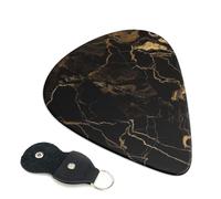 Lot de 6 médiators en marbre doré et noir avec porte-médiators en cuir, étui pour médiator de guitare acoustique, électrique, ukulélé 0,46 mm