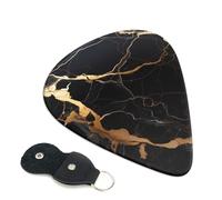 Lot de 6 médiators en marbre noir et doré avec porte-médiators en cuir, étui pour médiator de guitare acoustique, électrique, ukulélé 0,46 mm