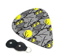 Lot de 6 médiators fins pour guitare acoustique et basse avec sac de rangement Gris Motif chouette