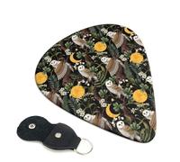 Lot de 6 médiators fins pour guitare acoustique et basse avec sac de rangement Motif chouette et lune