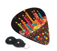 Lot de 6 médiators Happy Birthday Big Cake en celluloïd de 0,96 mm d'épaisseur avec support en cuir, médiators personnalisés pour basse, guitare électrique, acoustique, cadeau pour les amateurs de