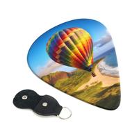 Lot de 6 médiators hawaïens en forme de montgolfière avec porte-médiators en cuir, étui pour porte-clés, médiators d'art abstrait pour guitare électrique acoustique, ukulélé 0,96 mm