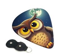 Lot de 6 médiators Hibou et lune jaune avec porte-médiators en cuir, étui pour médiator de guitare acoustique, électrique, ukulélé 0,96 mm