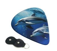 Lot de 6 médiators mignons en forme de dauphins avec porte-médiators en cuir, étui pour médiator de guitare acoustique, électrique, ukulélé 0,96 mm
