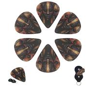 Lot de 6 médiators personnalisés de 3 épaisseurs différentes avec boîte de rangement, masques africains, accessoires de guitare moyennement fins (0,46 mm, 0,71 mm, 0,96 mm)