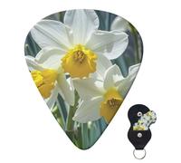 Lot de 6 médiators personnalisés de 3 épaisseurs différentes avec boîte de rangement Motif fleurs de narcisse Accessoires de guitare moyennement fins (0,46 mm, 0,71 mm, 0,96 mm)