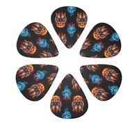 Lot de 6 médiators personnalisés Fire Tiger noirs, fins, moyens et épais (0,46 mm/0,71 mm/0,96 mm) pour basse, guitare acoustique, guitare électrique et mandoline