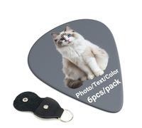 Lot de 6 médiators personnalisés pour ukulélé avec étui en cuir, imprimés double face avec votre design/photo/texte/logo, 3 épaisseurs au choix