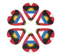 Lot de 6 médiators polyvalents à l'effigie du drapeau d'Antigua-et-Barbuda, en celluloïd semi-ronds, pour mandoline, basse et guitare, tirants légers/moyens/forts