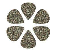 Lot de 6 médiators polyvalents en celluloïd, motif camouflage vert militaire, semi-ronds, pour mandoline, basse et guitare, épaisseurs légères/moyennes/fortes.