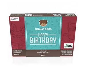 Lot de 6 mélanges de café en grains de café « Happy Birthday » torréfié foncé pour les amateurs de café - 6 mélanges Brown Bear dans 1 lot de sélection Bday - Pour homme et femme - Force 5 Brown Bear