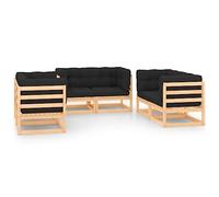 Lot de 6 meubles de jardin avec coussins - En pin massif - Construction robuste - Charme rustique - Jusqu'à 110 kg par siège