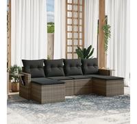 Lot de 6 meubles de jardin modulaires en polyrotin gris avec coussins et table d'appoint pliante élévateur à gaz, détente confortable pour terrasse et patio