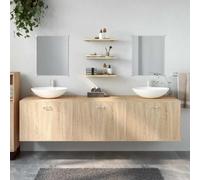 Lot de 6 meubles de salle de bain aspect chêne en bois avec miroir | Montage mural, résistant à l'humidité, stable, miroir inclus, vidage inclus