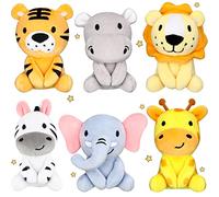 Lot de 6 mini animaux de la forêt en peluche de la jungle - Jouets en peluche mignons de 10,2 cm - Éléphant, lion, girafe pour fête prénatale, Noël, anniversaire, décoration de fête à thème (adorable)