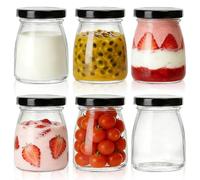 Lot de 6 mini bocaux en verre transparent réutilisables avec couvercles de | Bocaux de rangement pour pudding, petits pots de yaourt anti-fuite, petites bouteilles de lait, petites bouteilles en verre